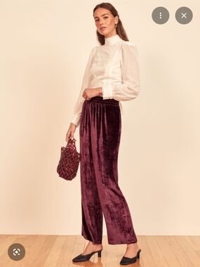 Reformation Vanya Velvet Wide Leg Pant in Plum Burgundy Red Size 4